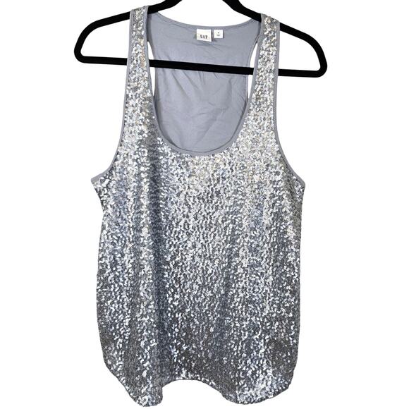 Gap Festive Sequin Tank Women's M Gray Silver Lined Celebration Wear Cocktails - Picture 1 of 6